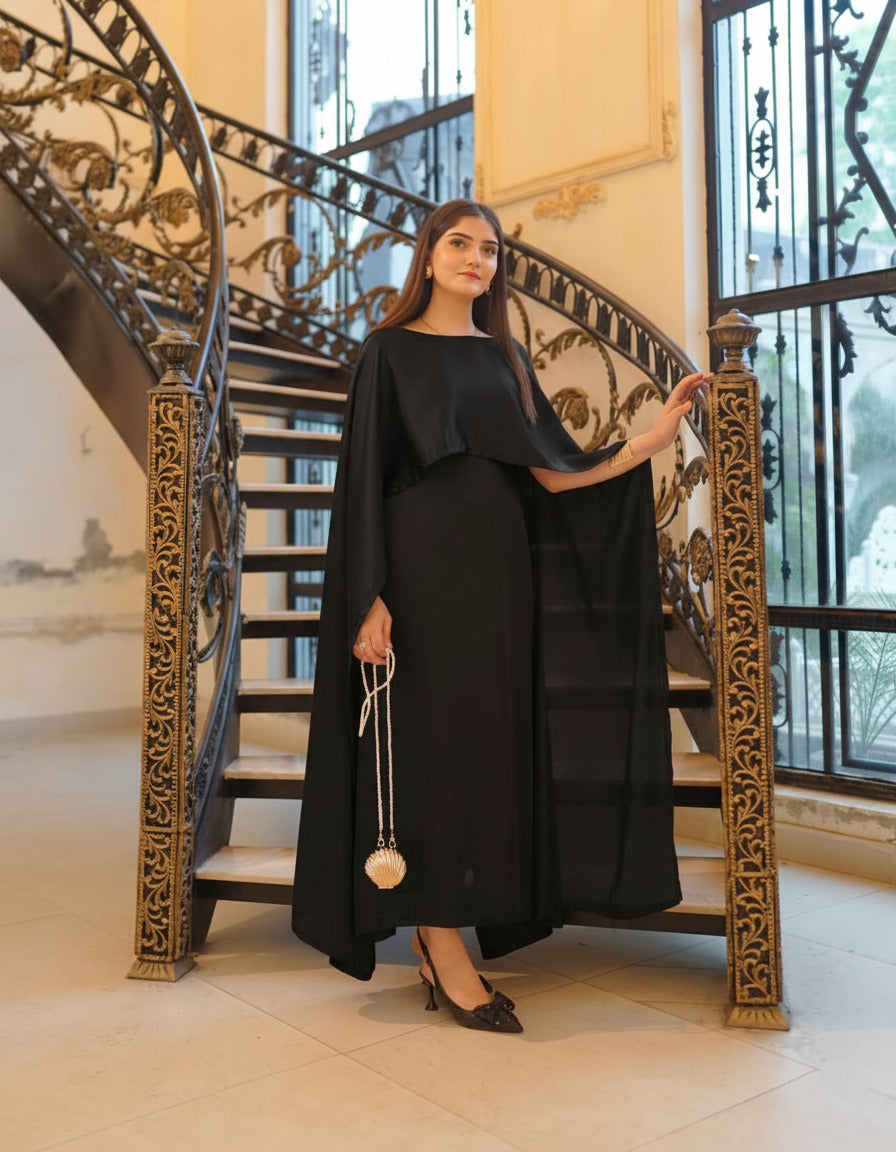 CAP SHAWL WITH LONG BODY FITTED MAXI 2PCS