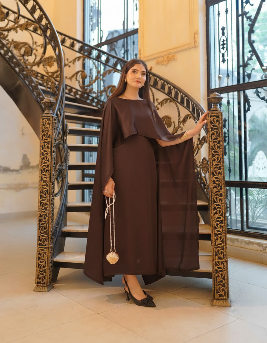 CAP SHAWL WITH LONG BODY FITTED MAXI 2PCS