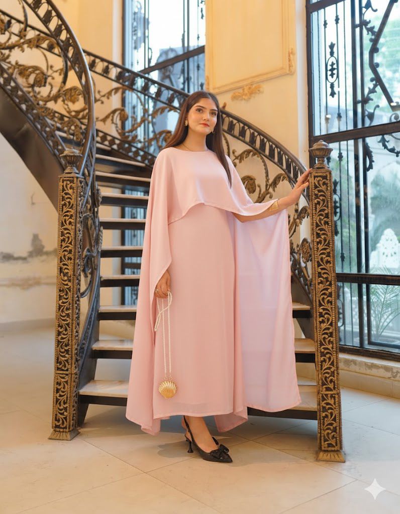 CAP SHAWL WITH LONG BODY FITTED MAXI 2PCS